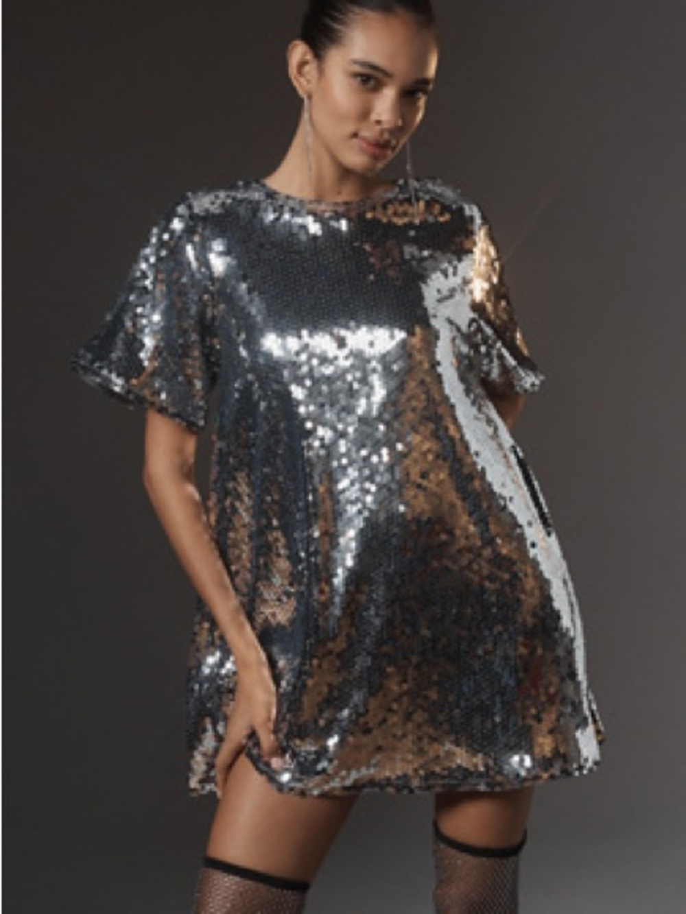Maeve / Anthropologie Silver Sequin Mini Shift Dress